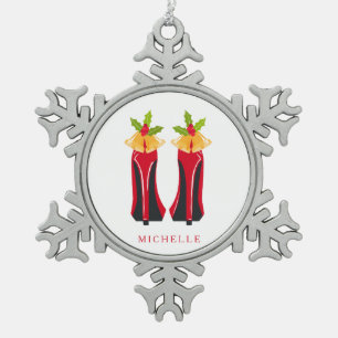 Adorno De Peltre Tipo Copo De Nieve Rojo de tacones altos con campanas de Navidades