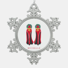 Adorno De Peltre Tipo Copo De Nieve Rojo de tacones altos con coronas Navidades