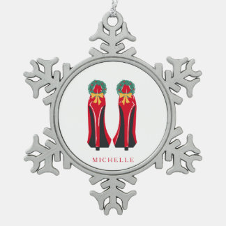 Adorno De Peltre Tipo Copo De Nieve Rojo de tacones altos con coronas Navidades