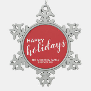Adorno De Peltre Tipo Copo De Nieve Rojo festivo de 'Felices Fiestas'