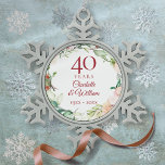 Adorno De Peltre Tipo Copo De Nieve Rosas Floral Garland 40° aniversario Boda<br><div class="desc">Con una delicada acuarela floral,  esta moda botánica de 40 años boda puede ser personalizada con su información especial de aniversario en un texto elegante. Diseñado por Thisisnotme©</div>