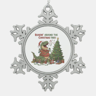 Adorno De Peltre Tipo Copo De Nieve Rugiendo Alrededor Del Árbol De Navidad T-Rex Dive