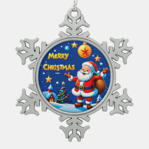 Adorno De Peltre Tipo Copo De Nieve Saludo Alegre de Santa Claus
