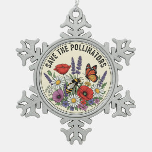 Adorno De Peltre Tipo Copo De Nieve Salva al polinizador con abeja, mariposa y flores