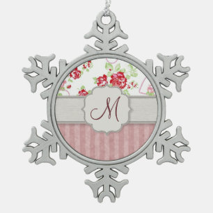 Adorno De Peltre Tipo Copo De Nieve San Valentín - Monograma Corazón, Rosas y Rayas