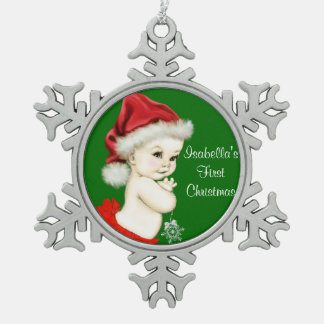 Adorno De Peltre Tipo Copo De Nieve Santa Baby Niñas 1er Navidad