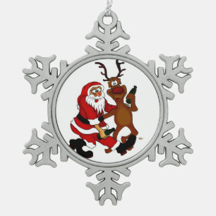 Adorno De Peltre Tipo Copo De Nieve Santa Claus con alce - ¡Prost las bolsas!