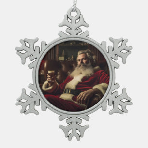 Adorno De Peltre Tipo Copo De Nieve Santa Claus disfruta de una bebida festiva