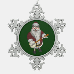 Adorno De Peltre Tipo Copo De Nieve Santa Claus jugando banjo