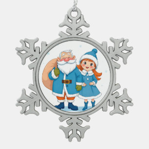 Adorno De Peltre Tipo Copo De Nieve Santa Claus sonriente y criada de nieve
