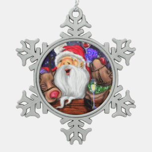 Adorno De Peltre Tipo Copo De Nieve Santa con renos adorno navideño divertido