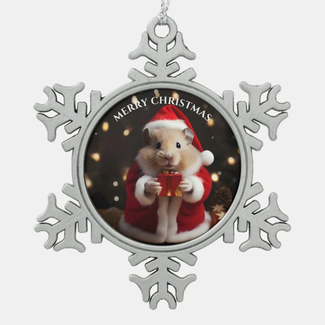 Adorno De Peltre Tipo Copo De Nieve Santa Hamster (Anverso)