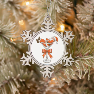 Adorno De Peltre Tipo Copo De Nieve Santa Martini Coqueta Chica Navidad Lazo Festivo