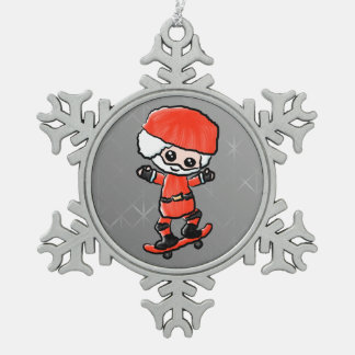 Adorno De Peltre Tipo Copo De Nieve Santa que anda en monopatín
