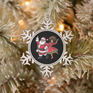 Adorno De Peltre Tipo Copo De Nieve Santa Señora Claus bailando Navidades estadouniden