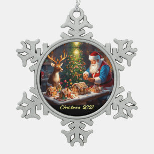 Adorno De Peltre Tipo Copo De Nieve Santa y los renos hacen casa de pan de jengibre