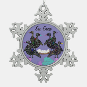 Adorno De Peltre Tipo Copo De Nieve Seis ornamentos del navidad de los gansos