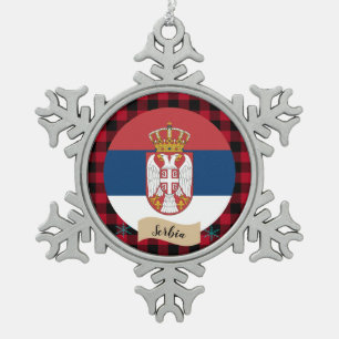 Adorno De Peltre Tipo Copo De Nieve Serbia patriótica, mancha roja de búfalo, bandera 