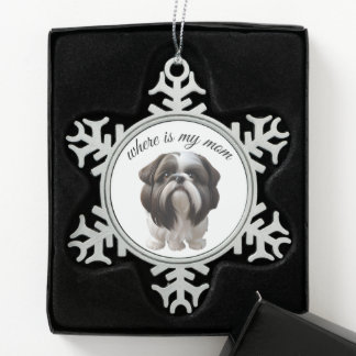 Adorno De Peltre Tipo Copo De Nieve Shih Tzu - ¿Dónde Está Mi Mamá?