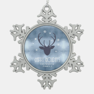 Adorno De Peltre Tipo Copo De Nieve Silueta de astas de ciervo y copos de nieve Azul I