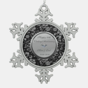 Adorno De Peltre Tipo Copo De Nieve Silver Floral Diamante 50° Aniversario Boda