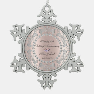 Adorno De Peltre Tipo Copo De Nieve Silver Swirls Rosa Oro 10° aniversario Boda