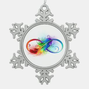Adorno De Peltre Tipo Copo De Nieve Símbolo infinito con pluma arco iris