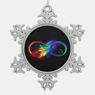 Adorno De Peltre Tipo Copo De Nieve Símbolo infinito con plumas arcoiris