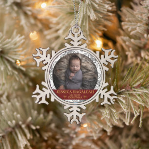 Adorno De Peltre Tipo Copo De Nieve Simple Mi primera foto personalizada de Navidad pa
