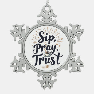 Adorno De Peltre Tipo Copo De Nieve Sip Pray Trust Café Y Jesus Lover