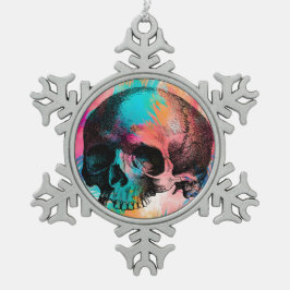 Adorno De Peltre Tipo Copo De Nieve Skull Sketch Con Fondo De Boho Colorido