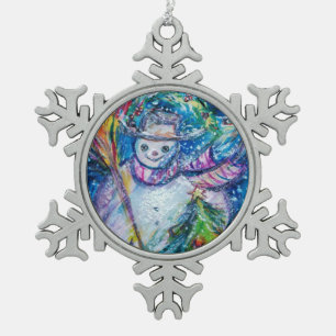 ADORNO DE PELTRE TIPO COPO DE NIEVE SNOWMAN CON ÁRBOL DE NAVIDAD Y JUGUETES