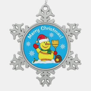 Adorno De Peltre Tipo Copo De Nieve Snowman Snowflake Softball Ornamentos de Navidad