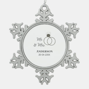 Adorno De Peltre Tipo Copo De Nieve Sr. y Sra. añada apellido fecha año de boda favor 