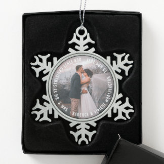 Adorno De Peltre Tipo Copo De Nieve Sr. Y Sra. First Christmas Holiday Boda Photo