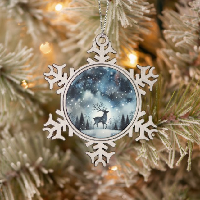 Adorno De Peltre Tipo Copo De Nieve Starry Winter Night Deer (Árbol)