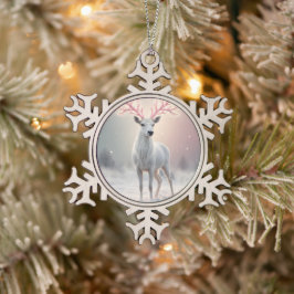 Adorno De Peltre Tipo Copo De Nieve Surreal Pink Antler Reindeer Christmas Ornament