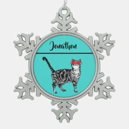 Adorno De Peltre Tipo Copo De Nieve Tabby Cats 'One Guay Cat' Aqua Boys