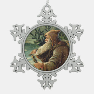 Adorno De Peltre Tipo Copo De Nieve =Tarjeta de Navidad vintage, Papá Noel y árbol