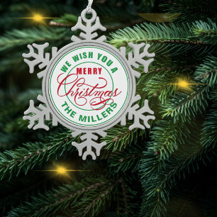Adorno De Peltre Tipo Copo De Nieve Te Deseamos Una Feliz Navidad Metalizado