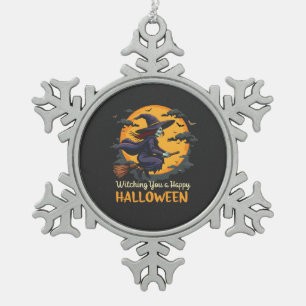 Adorno De Peltre Tipo Copo De Nieve Te deseo una feliz bruja de Halloween en Broomstic