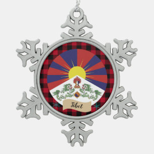Adorno De Peltre Tipo Copo De Nieve Tibet Patriótico, Funda de búfalo roja y Bandera t