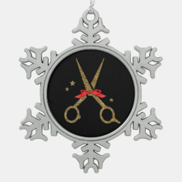 Adorno De Peltre Tipo Copo De Nieve Tijeras de purpurina dorado - Orn estilista de pel