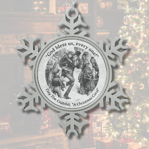 Adorno De Peltre Tipo Copo De Nieve Tiny Tim "A Christmas Carol" Dickens Vintage