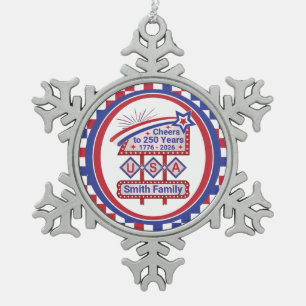 Adorno De Peltre Tipo Copo De Nieve USA 250 personalizado - Marquee retro patriótico