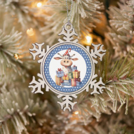 Adorno De Peltre Tipo Copo De Nieve Vaca de Navidad con juego de palabras