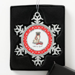 Adorno De Peltre Tipo Copo De Nieve ¡Vamos! (paseo) Perro Pug (flor claro) Cute de cor