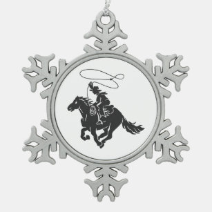 Adorno De Peltre Tipo Copo De Nieve Vaquero en caballo balancín corriendo con lazo