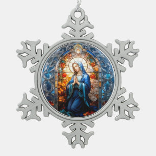 Adorno De Peltre Tipo Copo De Nieve Vidrio manchado de la Virgen María Católica