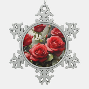 Adorno De Peltre Tipo Copo De Nieve Vintage bonito rojo Rosas acuarela